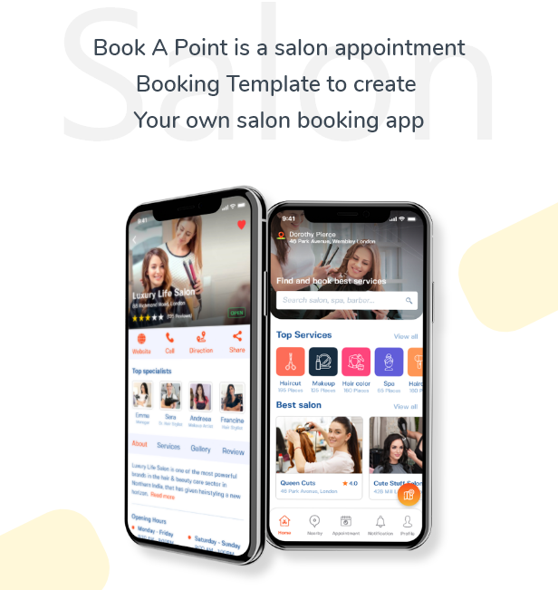 Salon, Spa Barber Appointment Booking Mobile App Template IONIC 5 for Android & iOS by